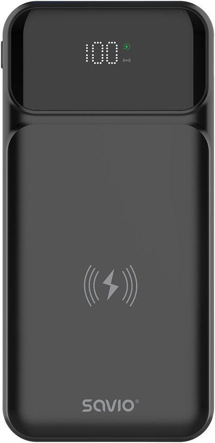 Power bank Savio BA-09, 10000mAh, karikim wireless, i zi