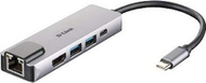 Adapter USB C D Link DUB M520, 5 në 1, HDMI 4K, Gigabit LAN, gri