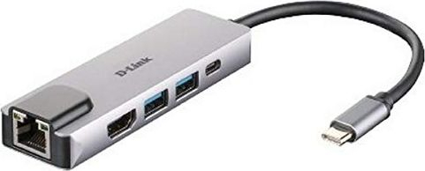 Adapter USB C D Link DUB M520, 5 në 1, HDMI 4K, Gigabit LAN, gri