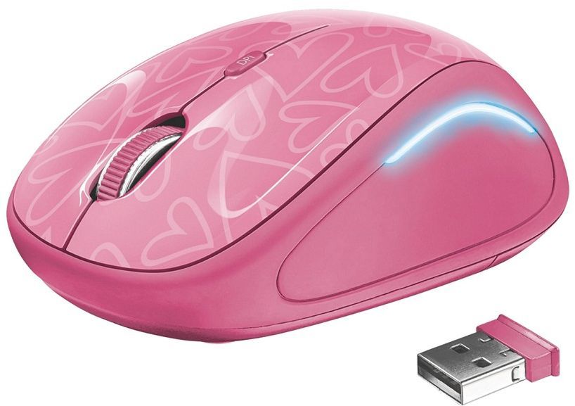 Maus Trust YVI, wireless, USB, rozë