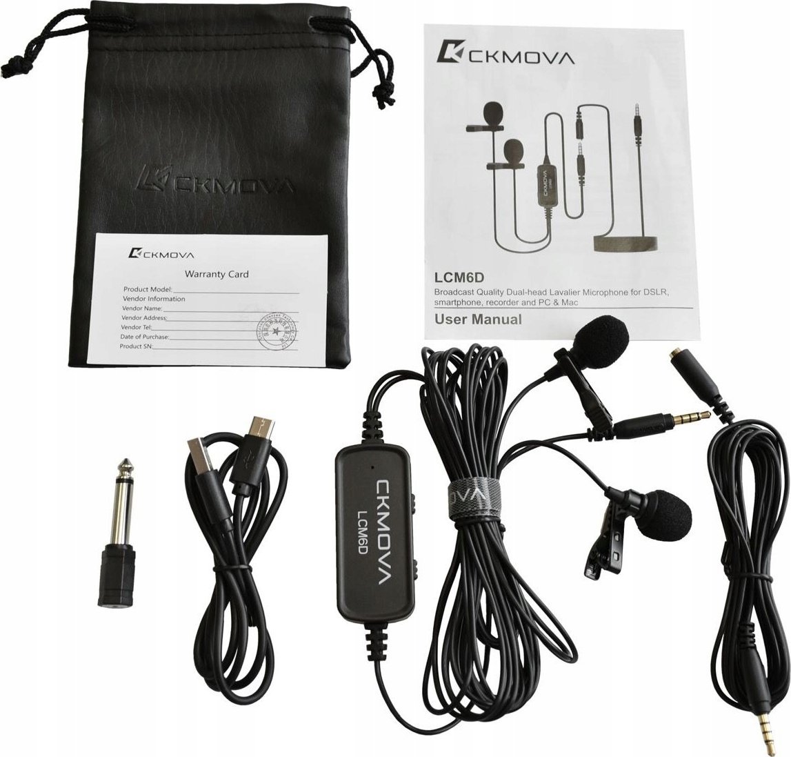 Mikrofon lavalier Ckmova LCM6D, set me dy mikrofona, kabllo 6m, lidhje 3.5mm TRRS, i zi