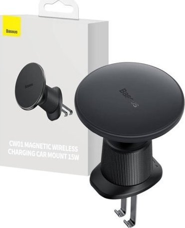 Mbajtëse magnetike për veturë Baseus CW01, karikim wireless 15W, montim në ventilim, e zezë