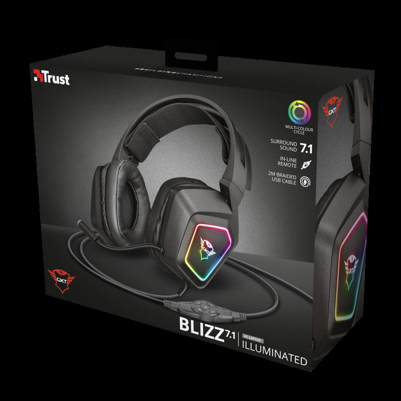 Headset gaming Trust GXT 450 Blizz, 7.1 surround, RGB, me kabllo