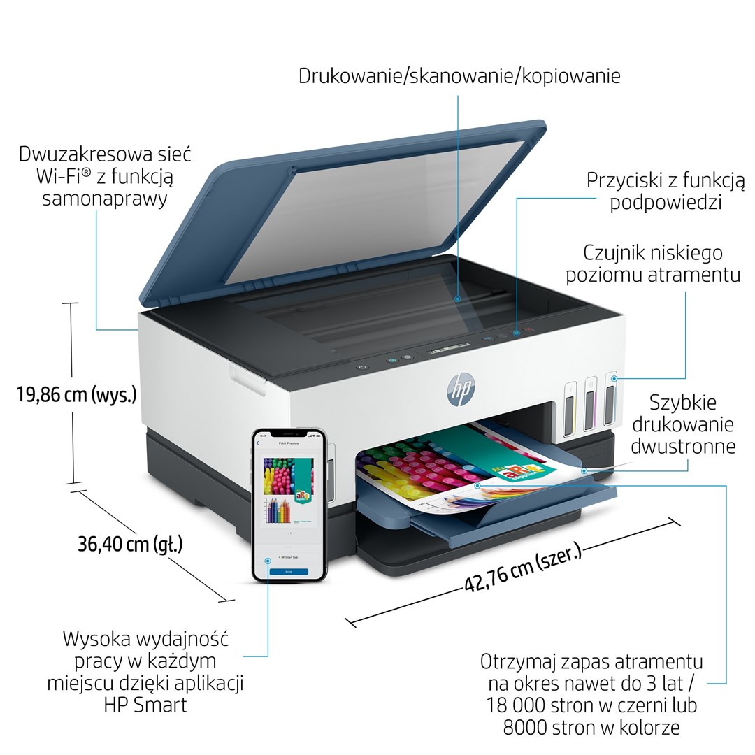 Printer multifunksional HP Smart Tank 675, Inkjet termal, i kaltër