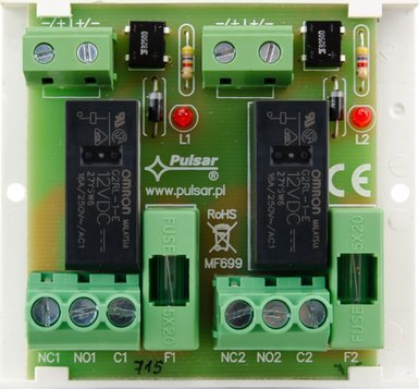 Modul releje Pulsar AWZ625, 2 rele, për sisteme alarmi, gri