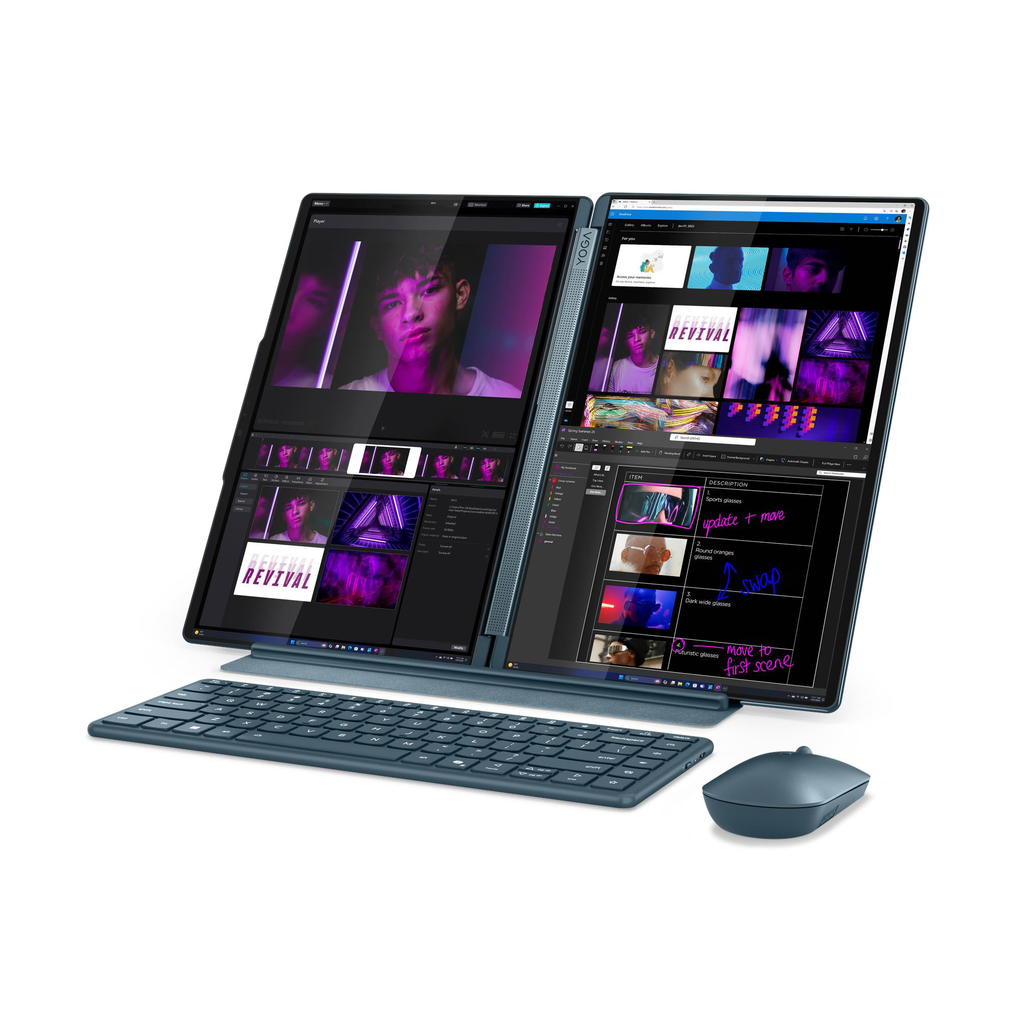 Laptop Lenovo NB Yoga Book 9 14IAH10, 2x14", Intel Arc 140T GPU, Intel Core Ultra 7 255H, 2.8K WQXGA, Multi-touch, 32GB LPDDR5x-8400, 1TB SSD M.2 2242 PCIe, Tidal Teal