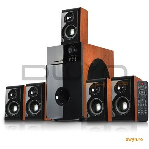 Altoparlantë 5.1 Serioux SoundBoost HT5100C, 140W RMS, SD USB FM, ngjyrë dru qershie