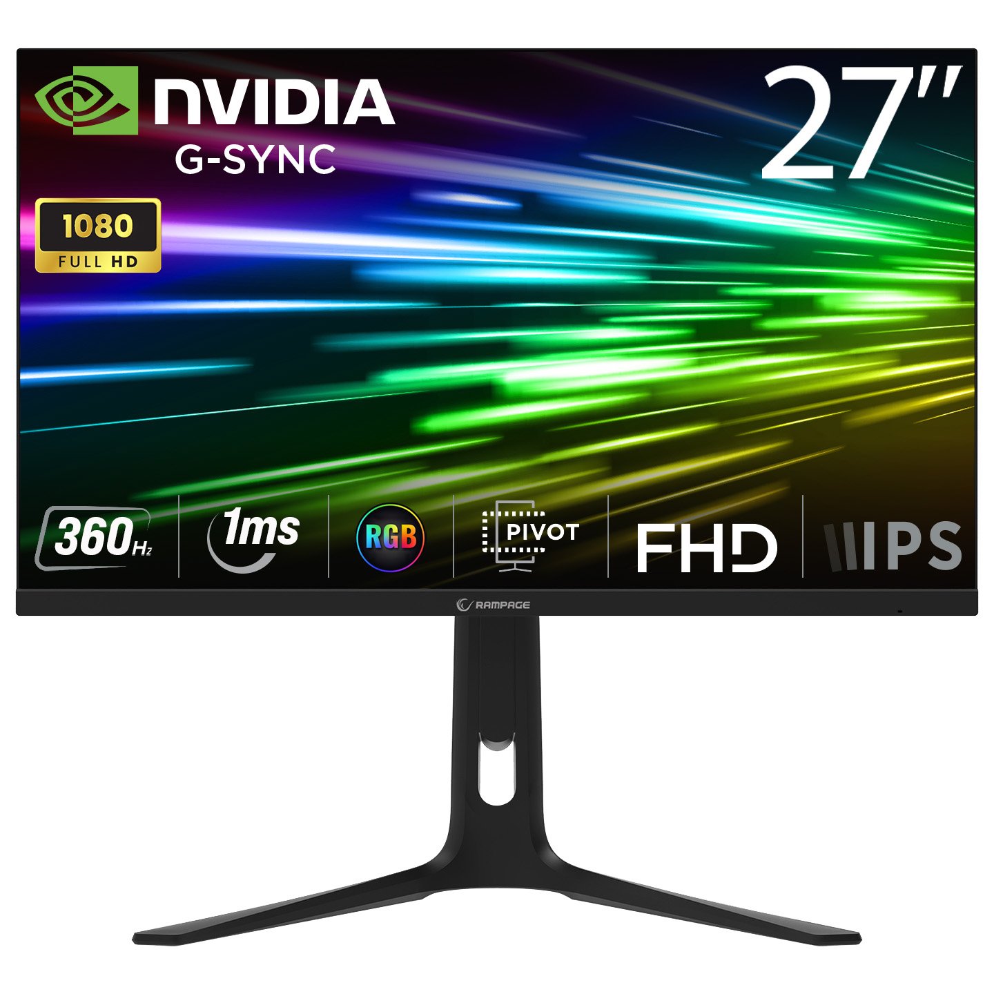 Monitor Gaming Rampage ELLIPSE EL27RR360F – 27″ FHD, 360Hz, 1ms, IPS, Pivot, RGB – I Zi