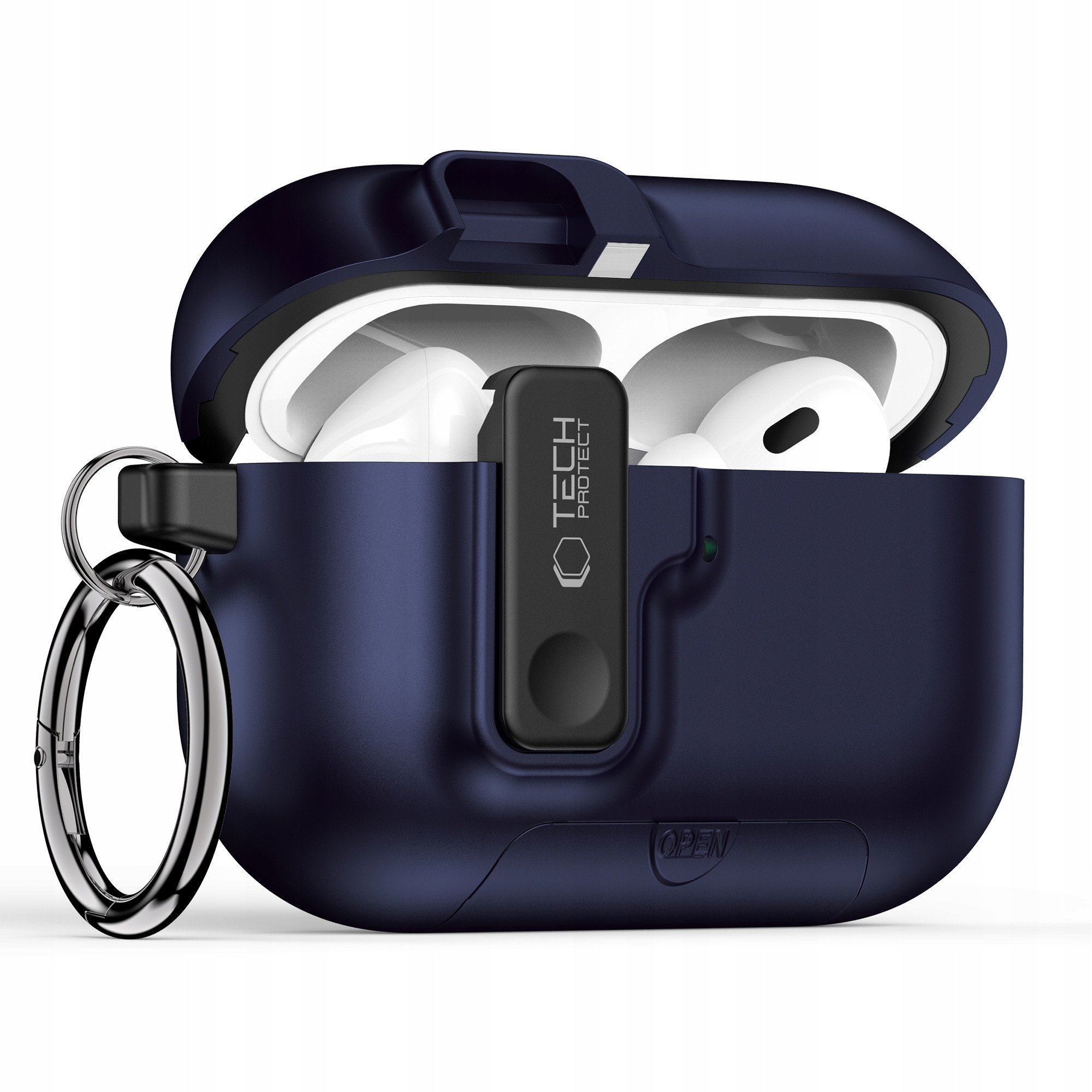 Këllëf kufjesh Tech-Protect Slim Hook, për Apple AirPods Pro 3, me karabinë, blu navy
