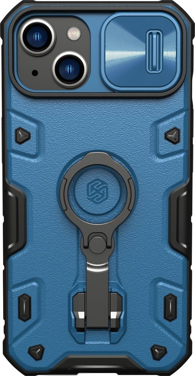 Kllapë telefoni Nillkin CamShield Armor Pro për iPhone 14 Plus, me kapak kamere dhe këmbë mbajtëse, blu