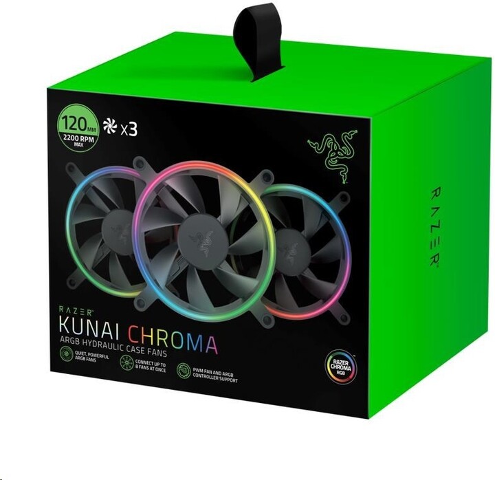 Ventilatorë Razer Kunai 120MM aRGB LED PWM Performance, 3 copë