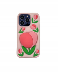 Mbulesë silikoni 3D Tulip me mbajtëse për iPhone 13, me kapje antirrëshqitje, rozë