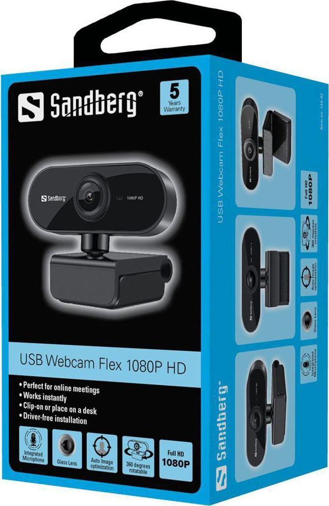 Ueb kamerë Sandberg USB Uebcam Flex 1080P HD, e zezë