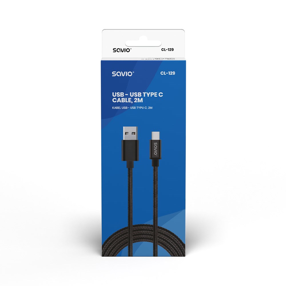 Kabllo Savio, USB A / USB C, 2 m, e zezë