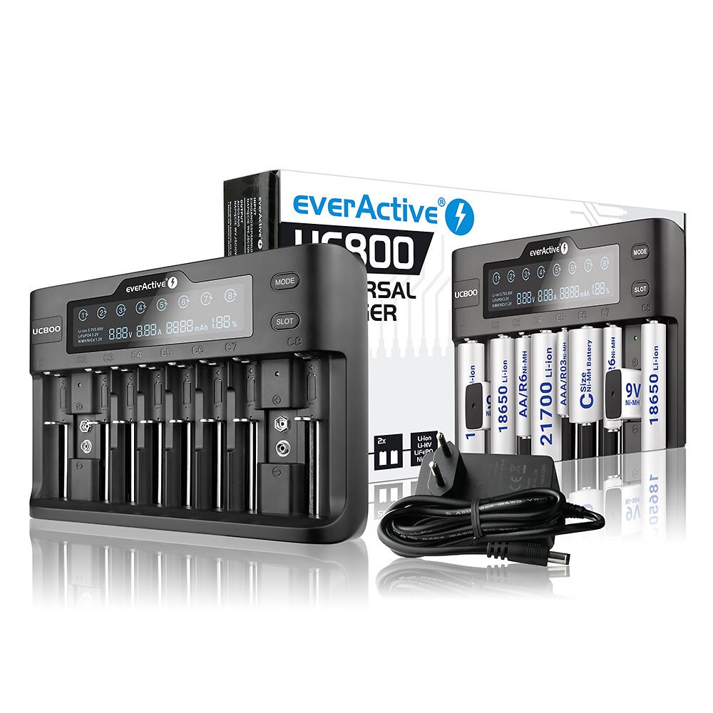 Karikues universal baterish everActive UC-800, 10 kanale, ekran LED, i zi