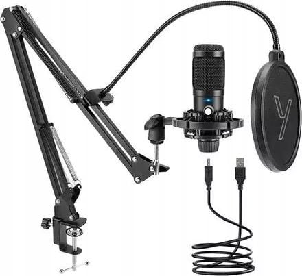 Mikrofon kondenzator Yenkee YMC 1031 Streamer, USB, për streaming, i zi