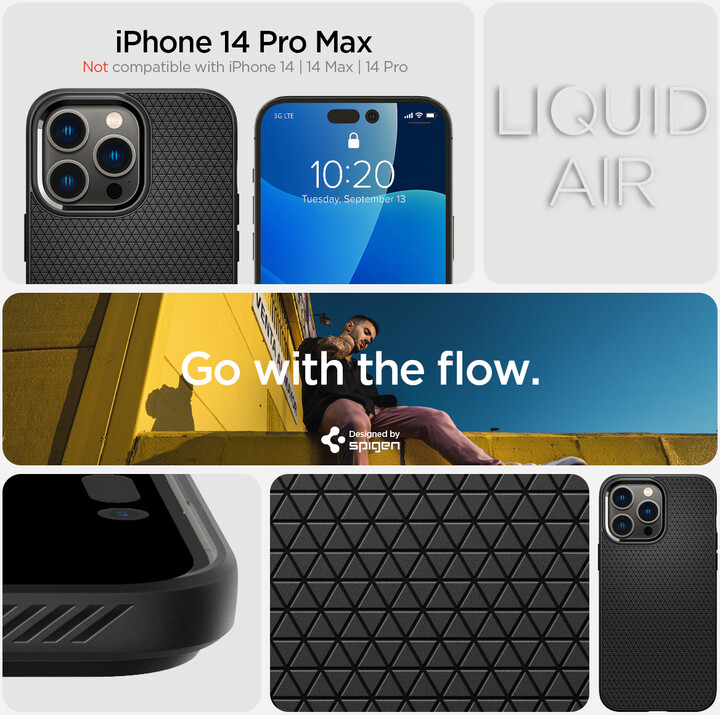 Mbrojtëse Spigen Liquid Air për Apple iPhone 14 Pro Max, e zezë