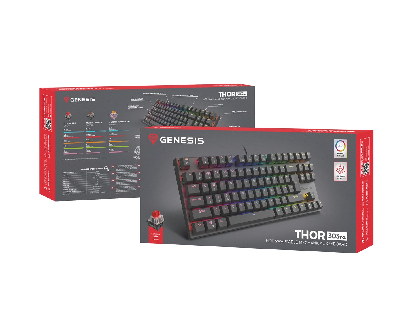 Tastierë Genesis Thor 303 TKL RGB, e zezë