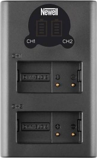 Karikues dykanalësh për kamera Newell DL-USB-C, për bateri DMW-BLF19, me ekran, i zi