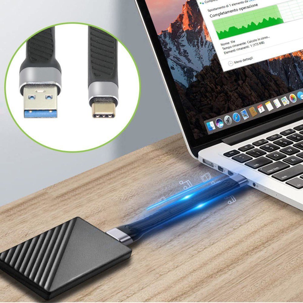 Kabllo Techly USB-C në USB-A, 12cm, 10 Gbit/s, e zezë