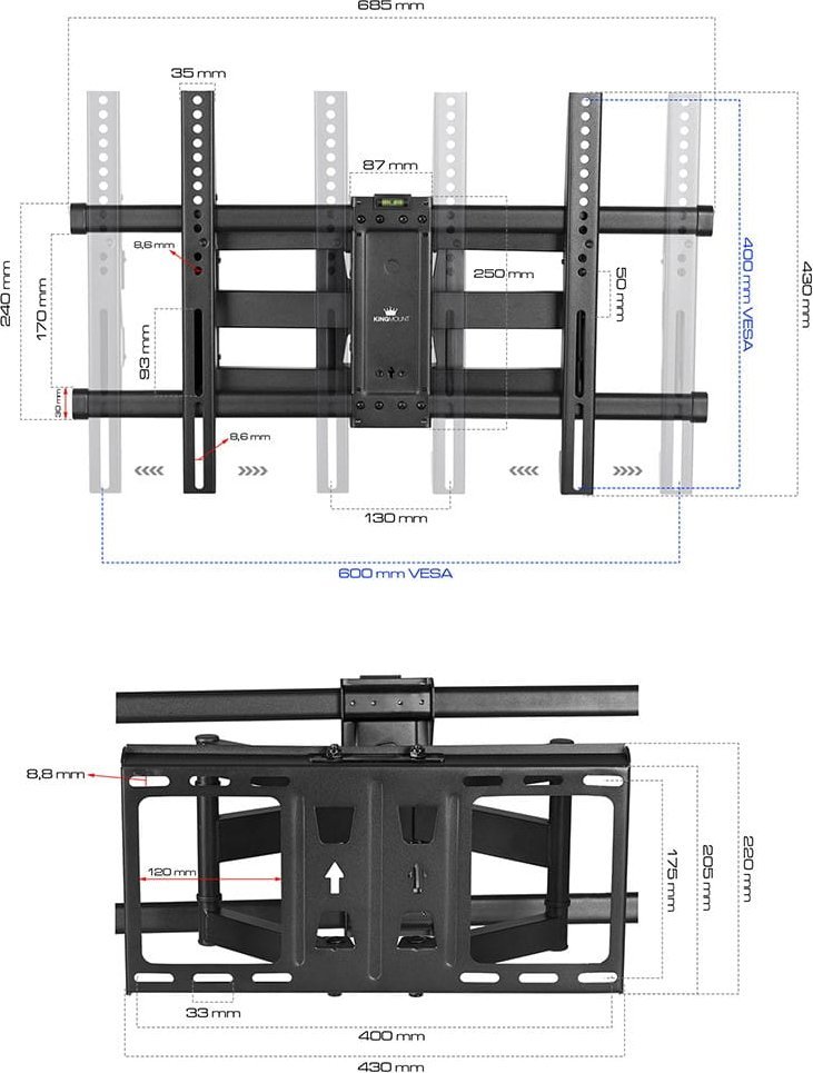 Mbajtëse muri për TV King Mount KG-1014, 32" 85", e zezë