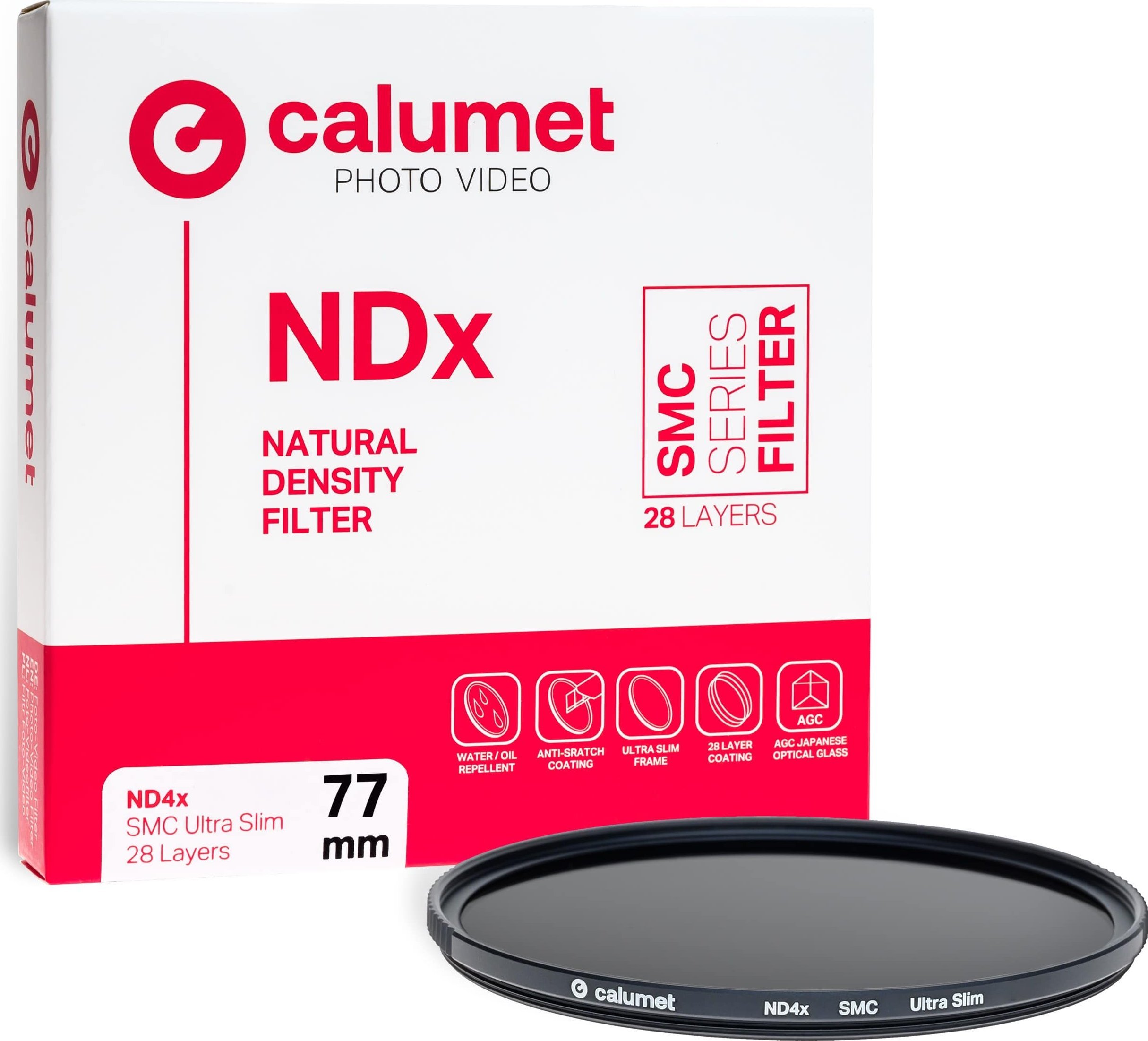 Filter fotografic Calumet 77mm ND4x SMC, ultra i hollë, neutral density, i zi