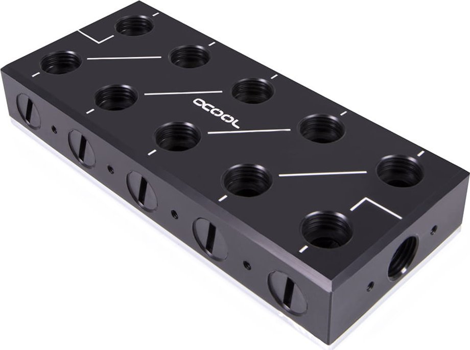 Pllakë shpërndarëse uji Alphacool ES Distro Plate C5, acetal, bazë bakri me nikel, e zezë