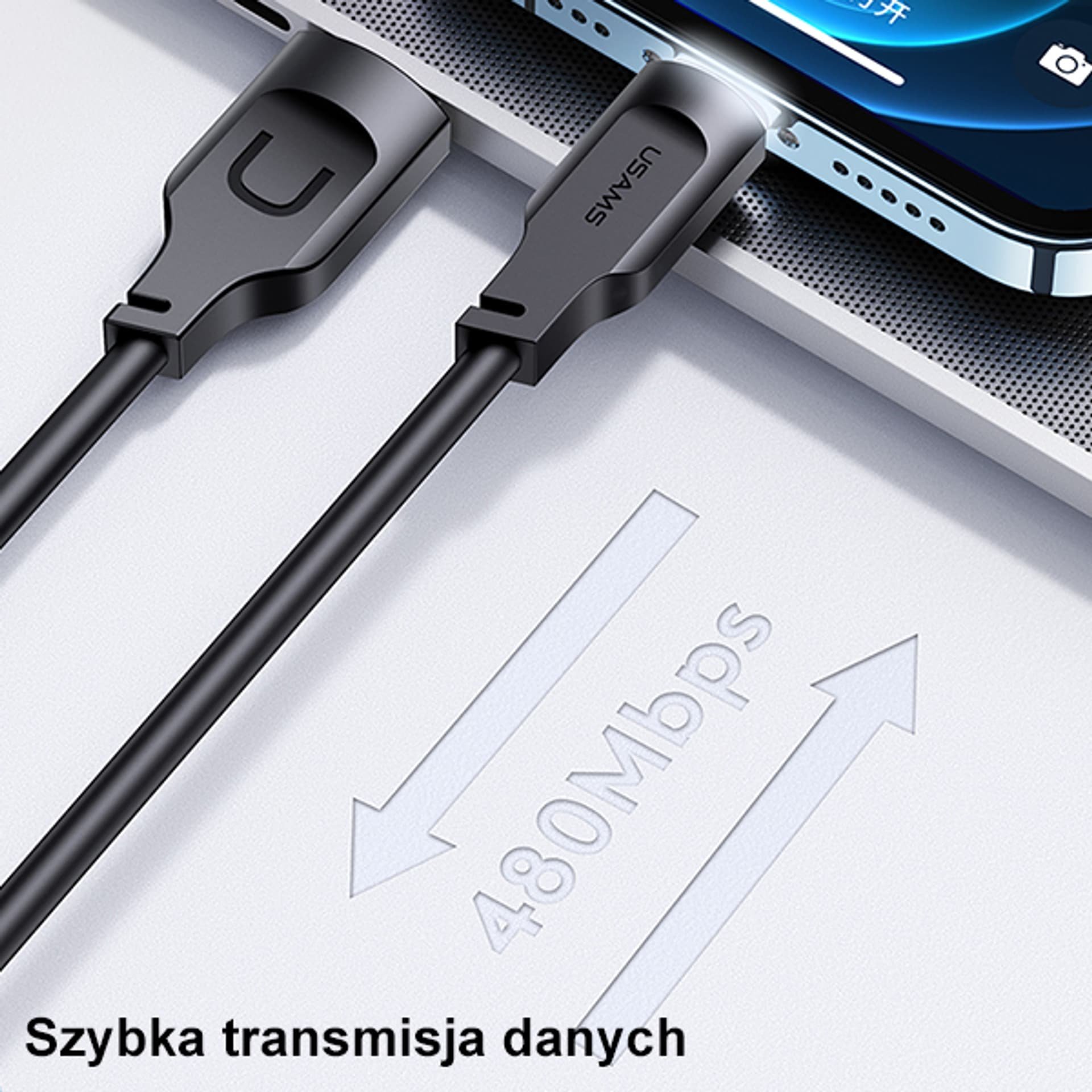 Kabllo USB Usams Lithe, USB A në Lightning, 1.2 m, lejla rozë