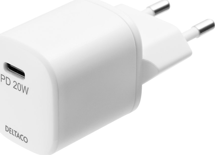 Полнач за ѕид DELTACO USB, USB C PD 20W, 3A, бел