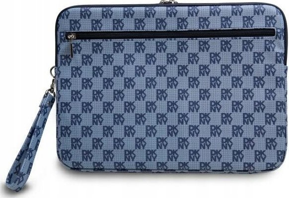 Навлака за лаптоп DKNY со коцкаст дезен и лента, 13-14\", PU кожа, сина