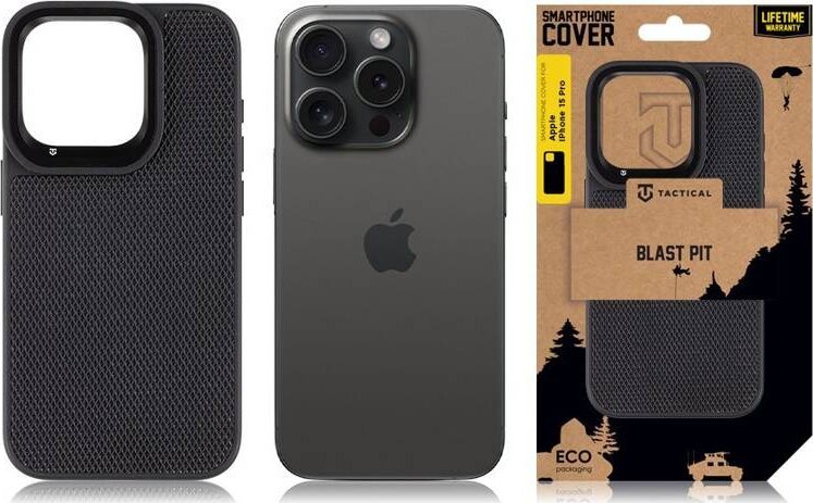 Mbrojtëse telefoni Tactical Blast Pit për iPhone 15 Pro, TPU, e zezë