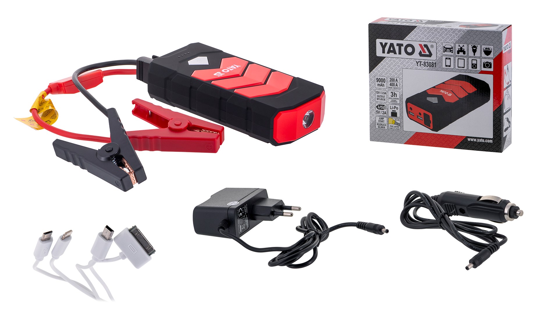 Startues makine me powerbank Yato YT-83081, 9000mAh, 12V, i zi e kuqe