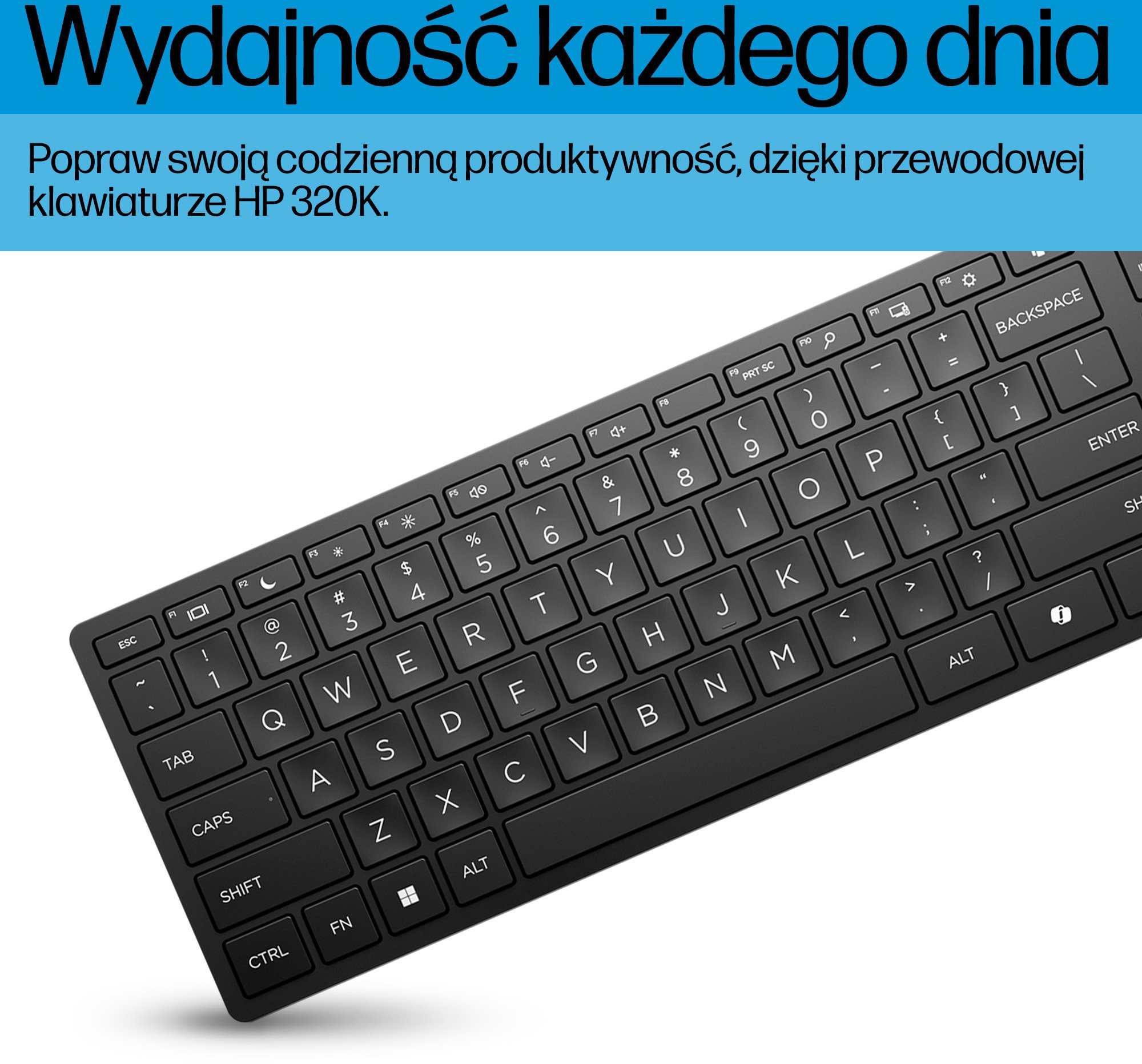 Tastierë HP 320K WD, me kabllo, layout gjerman DE, e zezë