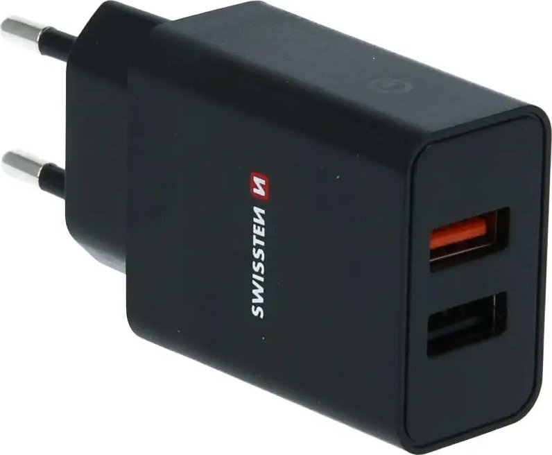 Патен полнач Swissten Travel, 2x USB QC 3.0, 23W, црн