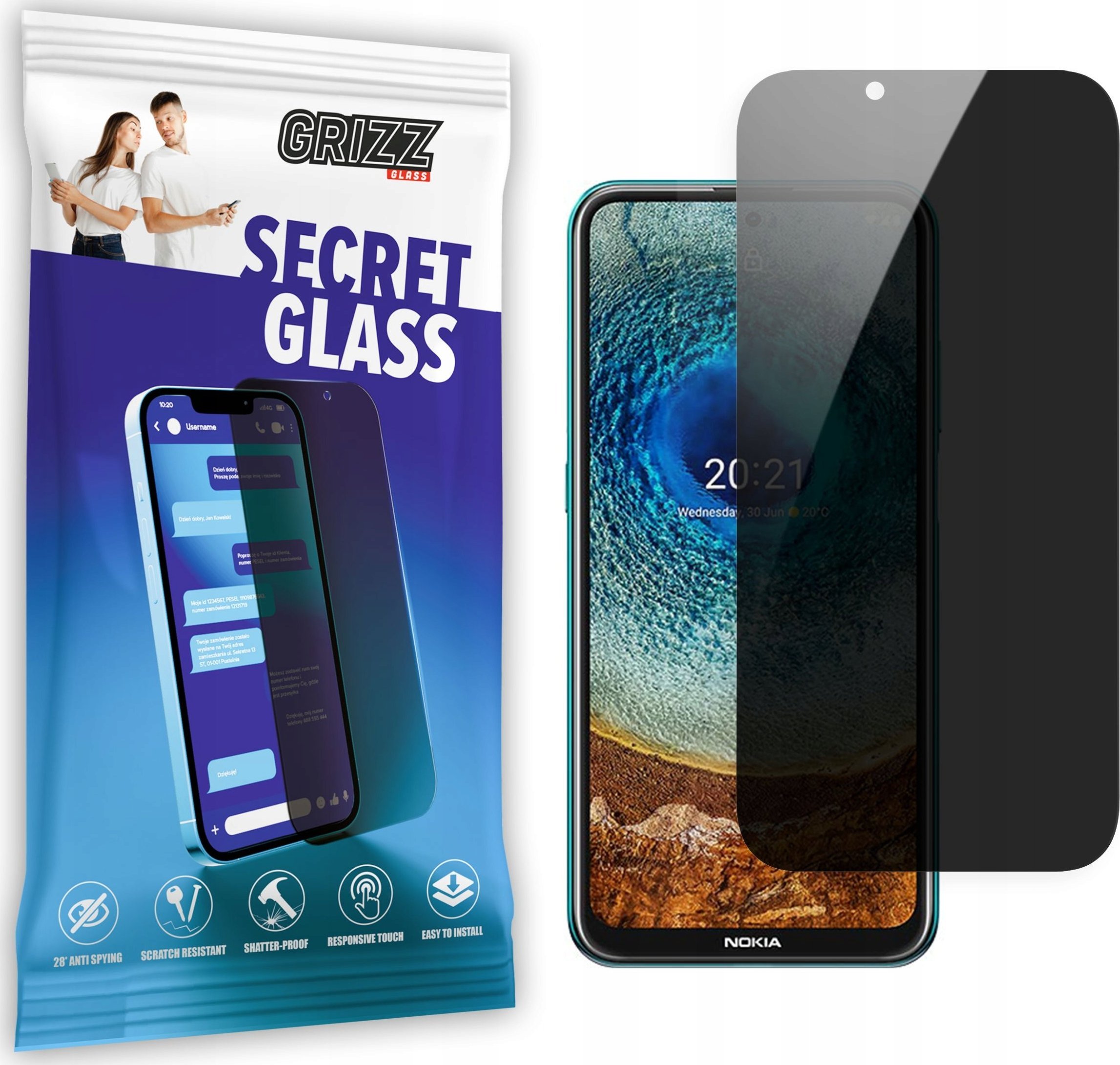 Xham mbrojtës privatësie Grizz SecretGlass për Nokia X30, qeramik, rezistent ndaj gërvishtjeve, transparent