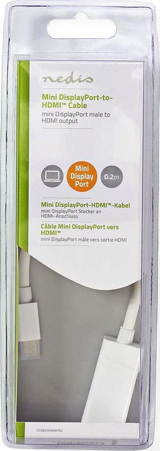 Kabllo Nedis Mini DisplayPort në HDMI, DisplayPort 1.2, 0.20m, e bardhë