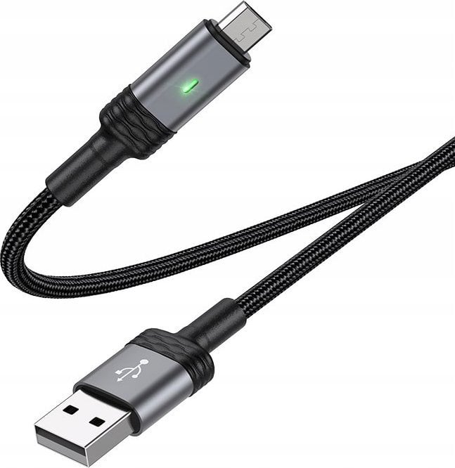Kabllo USB Borofone BU30 Lynk Smart Power Off, USB në Micro USB, 1.2m, 2.4A, e zezë
