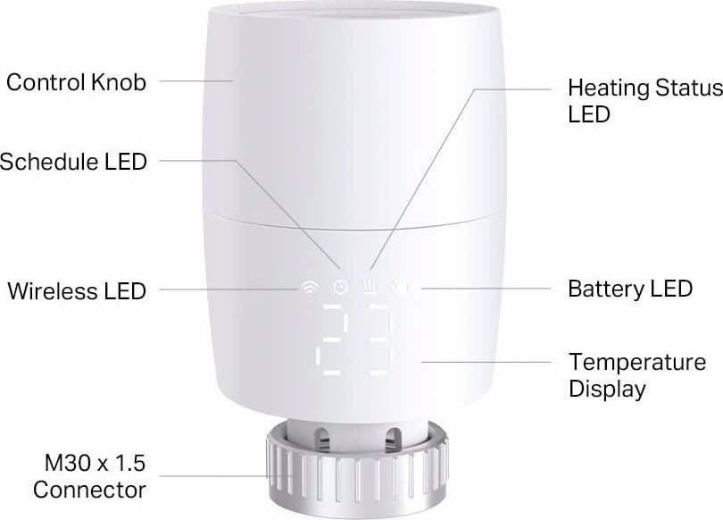 Termostat radiatori inteligjent TP-Link Kasa KE100, WiFi, kompatibil me Alexa dhe Google Assistant, i bardhë