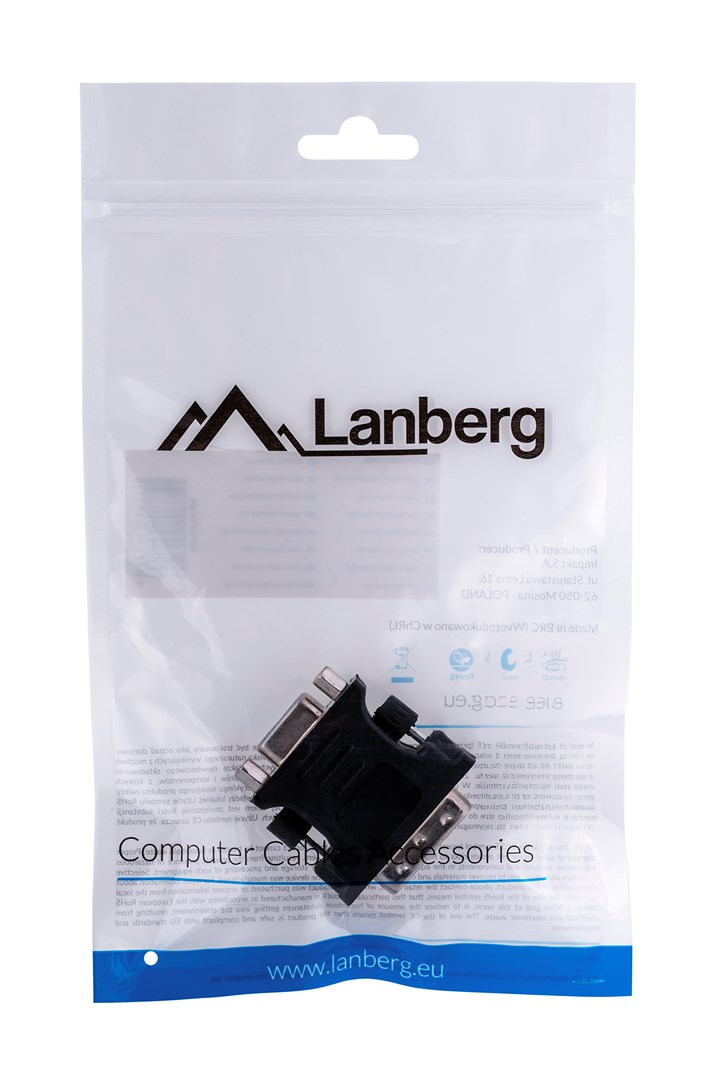 Adapter video Lanberg AD-0012-BK, DVI-I në VGA, i zi