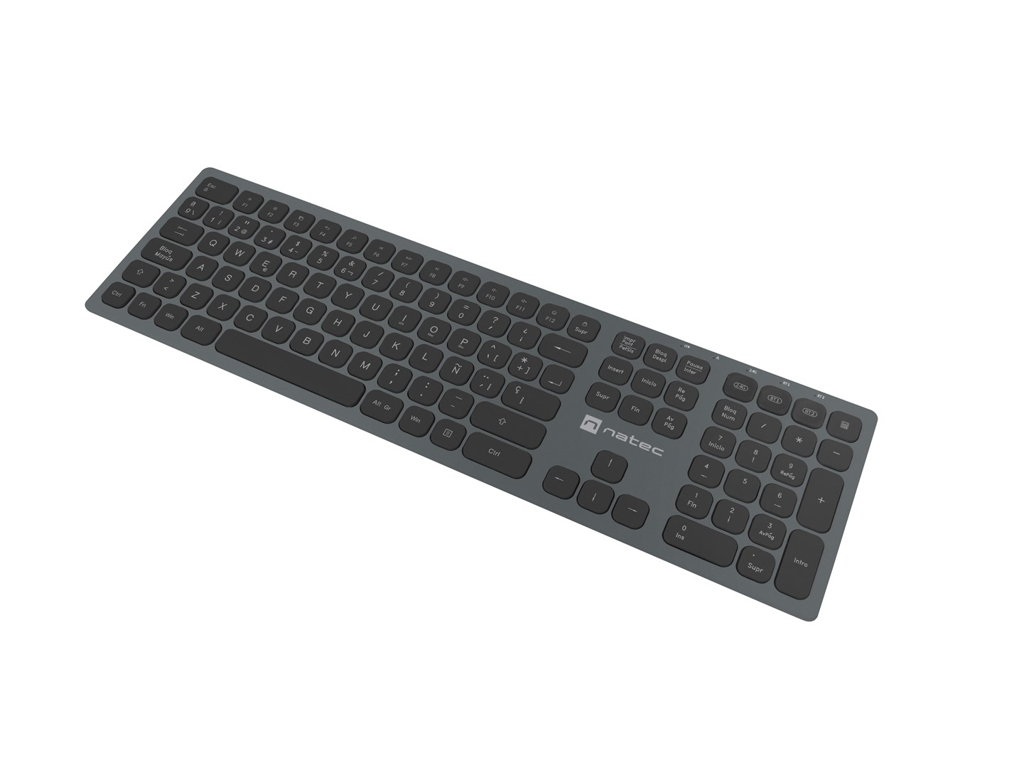 Tastierë Natec Dolphin NKL-1830, RF Wireless + Bluetooth, QWERTY, e zezë/e hirtë