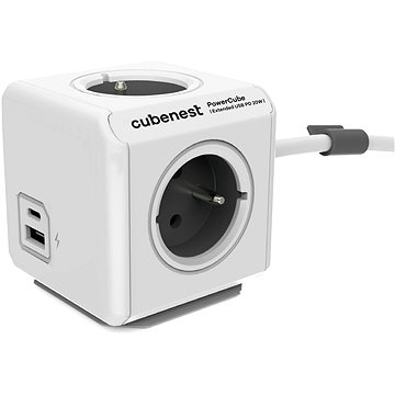 Zgjatues me prizë Cubenest Powercube Extended, 4x prizë, USB A+C PD 20W 3m, i bardhë gri