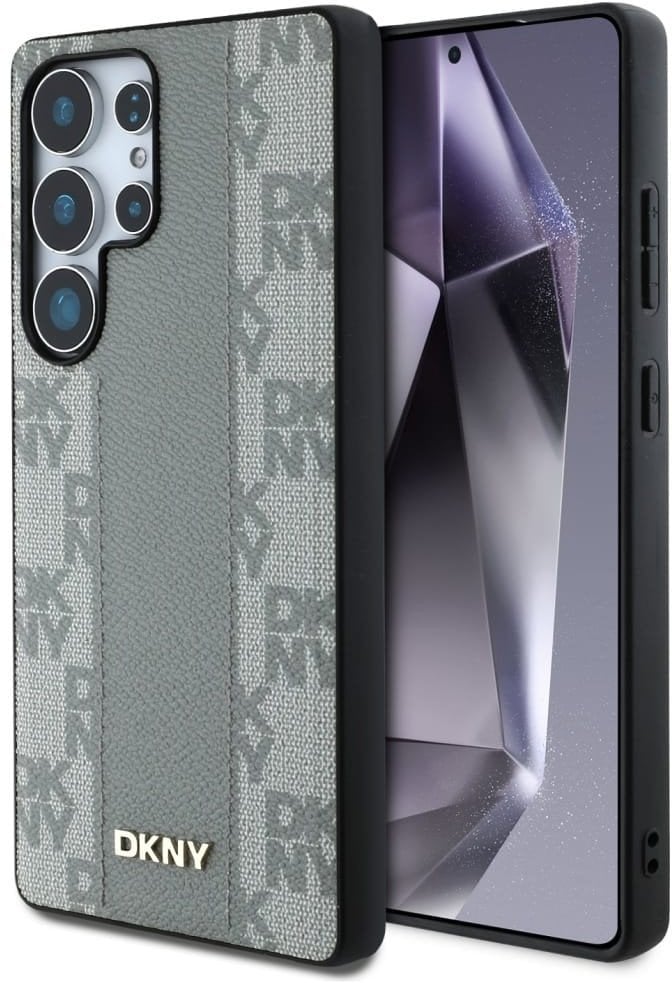 Mbrojtëse telefoni DKNY Leather Checkered Pattern MagSafe për Samsung Galaxy S25 Ultra, lëkurë eko, me MagSafe, taupe gri