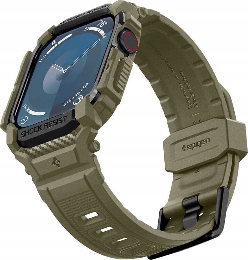 Futera dore Spigen Rugged Armor Pro për Apple Watch 10 46mm, silikoni, Vintage Khaki