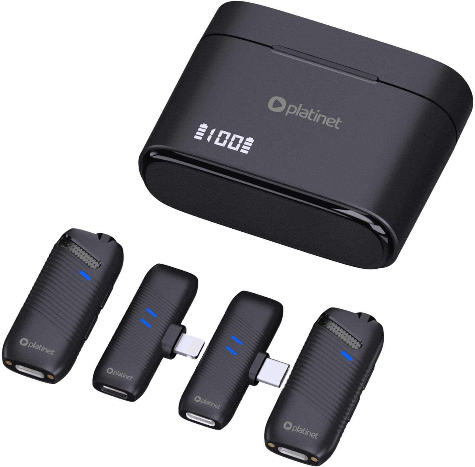 Mikrofon wireless lavalier Platinet 2 në 1, dy mikrofona, me kuti karikimi