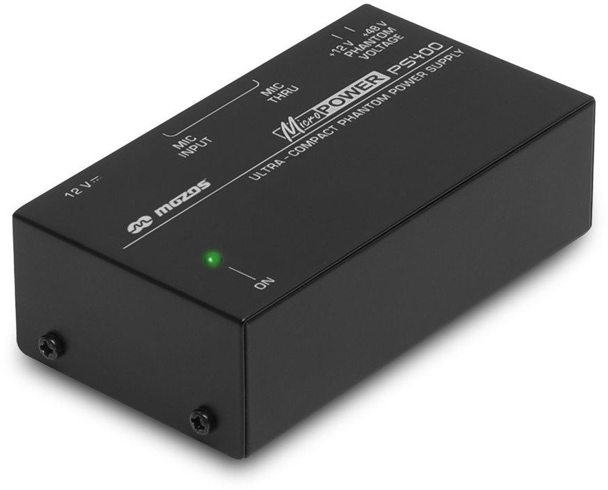 Фантомски напојувач Mozos PS400, 12V 48V, за XLR микрофони, црн