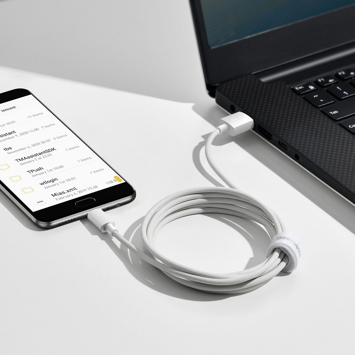 Kabllo USB Baseus Simple Wisdom BSU2080, USB A në microUSB, 1.5 m, e bardhë