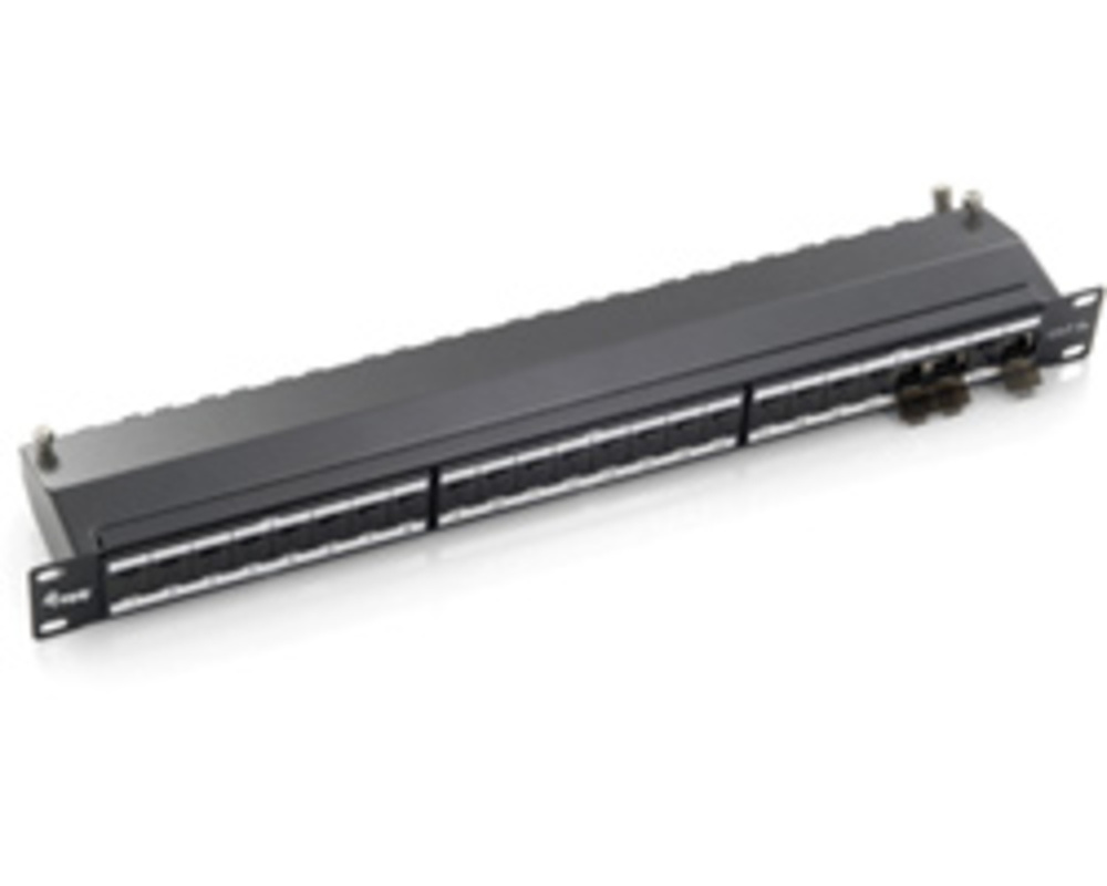 Patch panel Equip 24 porta Cat6A, 1U, i mbrojtur, i zi