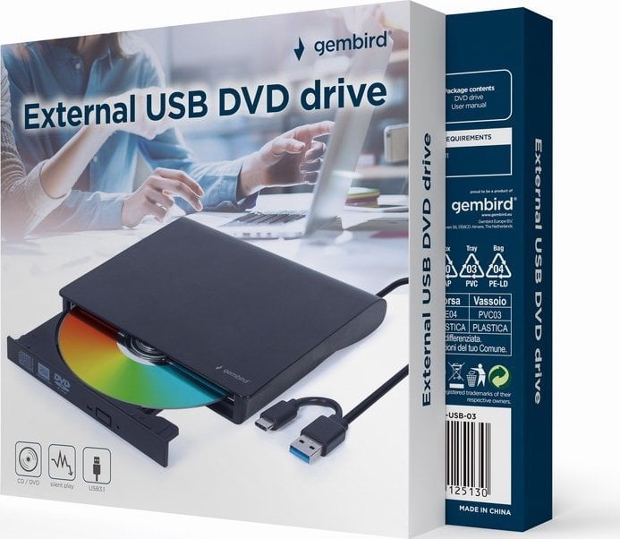 Përshtatës DVD-USB-03 Gembird, i zi