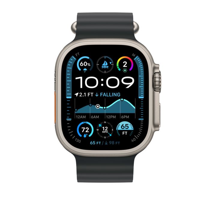 Apple Watch 49mm Band, Black Ocean Band Extension, Natural Titanium Finish