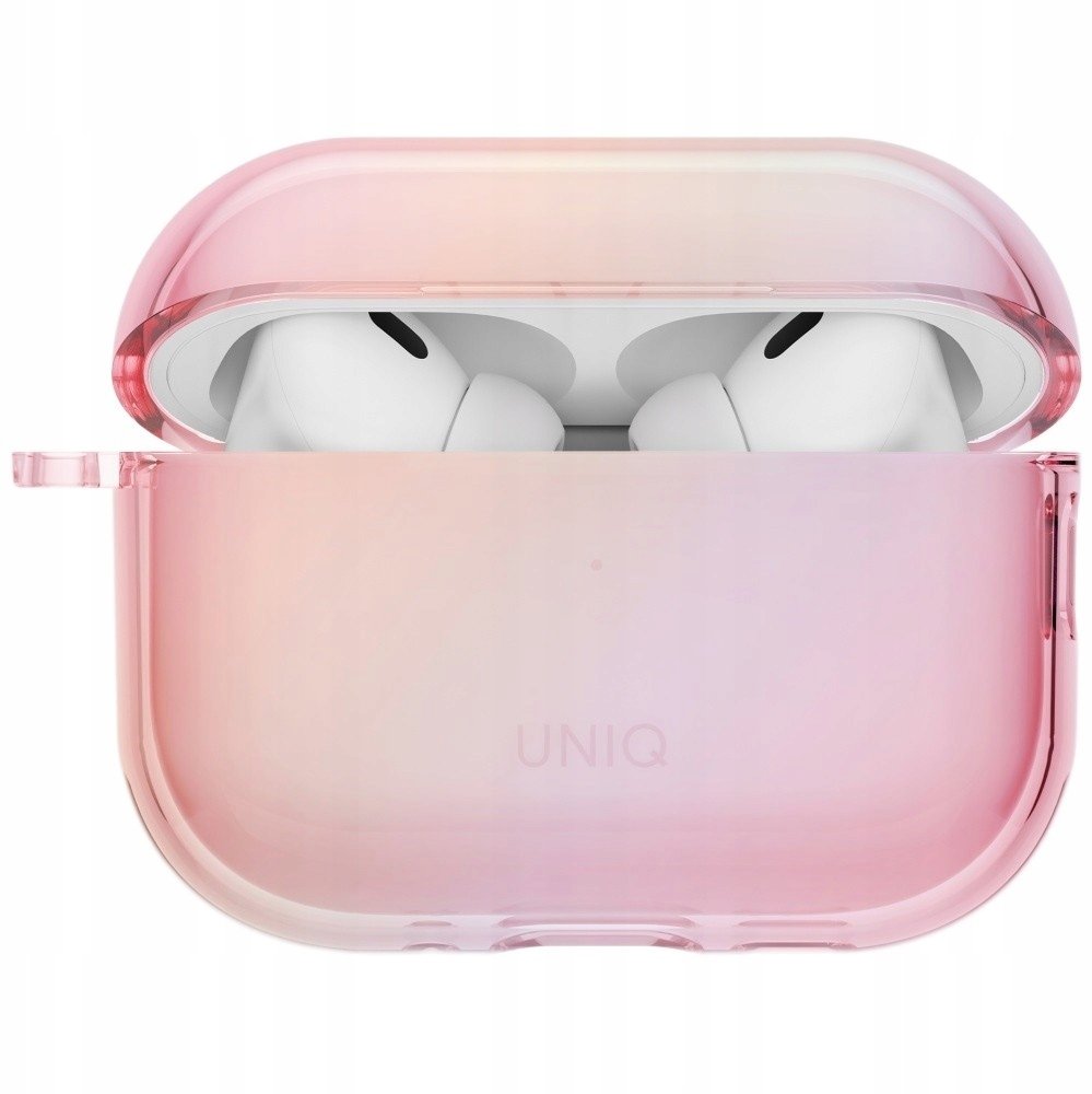Kapak mbrojtës UNIQ Iridescia për AirPods Pro 3, TPU, me karabinë, rozë transparente